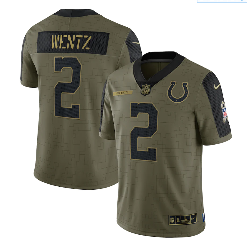 Men's Indianapolis Colts #2 Carson Wentz 2021 Olive Salute To Service Limited Stitched